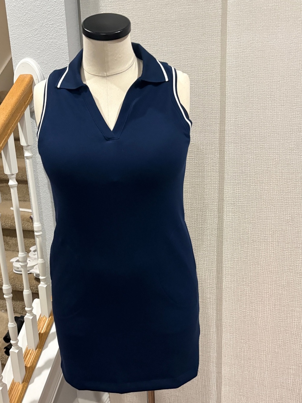 SPANX Navy Sleeveless Polo dress with White Trim